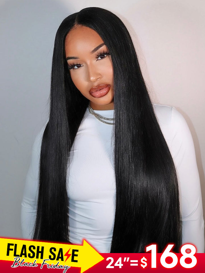 CurlyMe Pre-bleached Straight Hair Wear Go Glueless Wig 7x5 Pre-cut HD Lace Pre-plucked