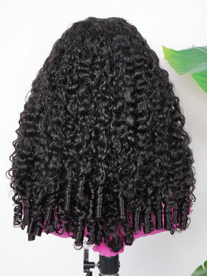 CurlyMe Pre Bleached Knots Burmese Curly Hair 13x6 Pre-Cut HD Lace Frontal Wig With Elastic Draw-string Wear Go Wig