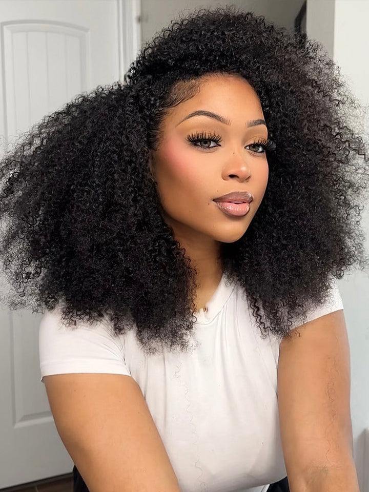 CurlyMe 3 In 1 Half Wig Afro Kinky Curly Glueless Install Half Wig With Drawstring Beginner Friendly