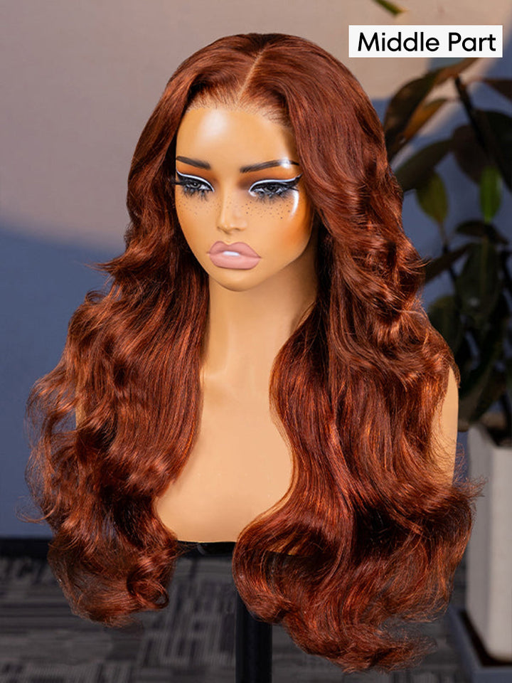 CurlyMe Copper Brown Body Wave Wear Go Glueless 7x5 Lace Wigs Human Hair Wigs