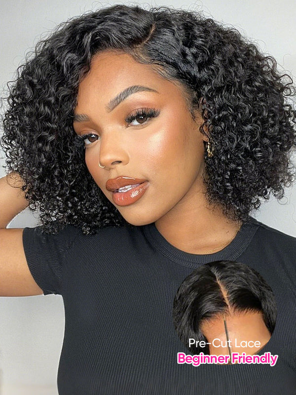 CurlyMe Kinky Curly Glueless Bob Wig Pre Cut 7x5 HD Lace Wear Go Wig