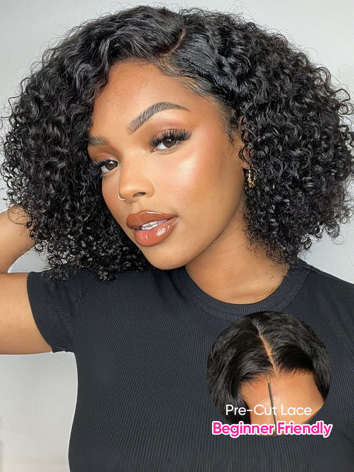 CurlyMe Kinky Curly Glueless Bob Wig Pre Cut 7x5 HD Lace Wear Go Wig