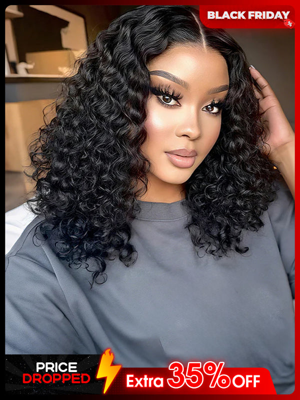 CurlyMe Water Wave Bob Glueless Wig Wear Go 7x5 HD Lace Pre Cut Lace Wig