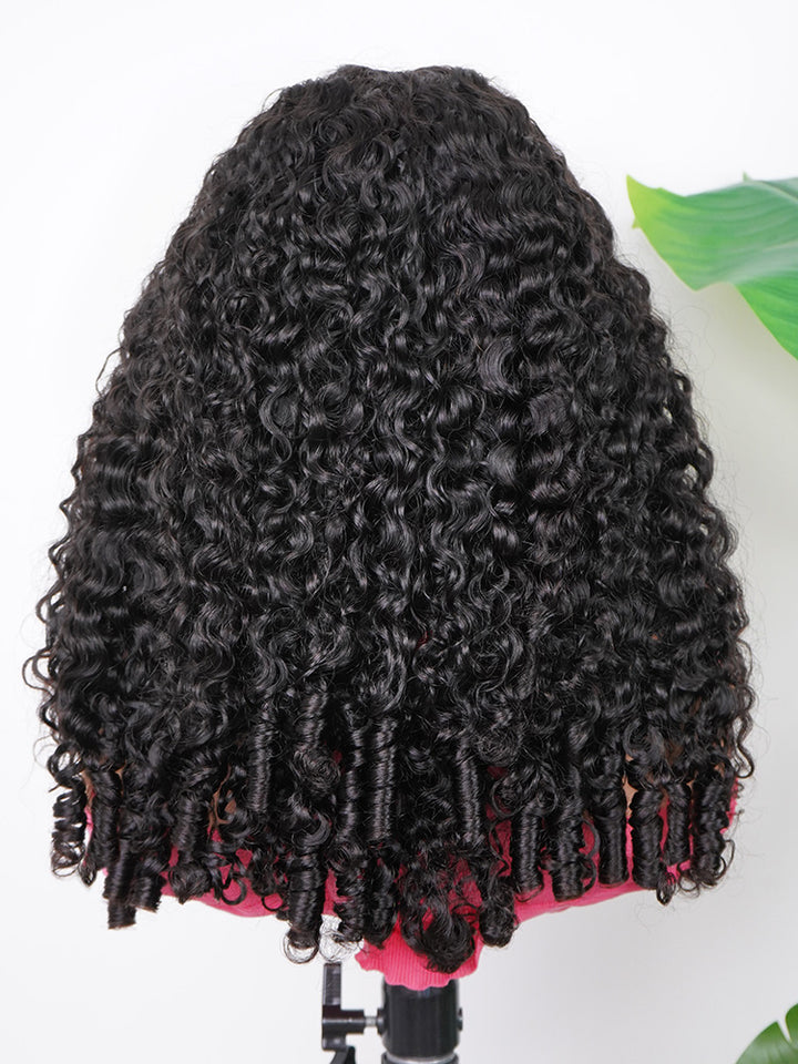CurlyMe Pre-bleached Wear Go Glueless Wig 7x5 Pre-cut HD Lace Burmese Curly Human Hair