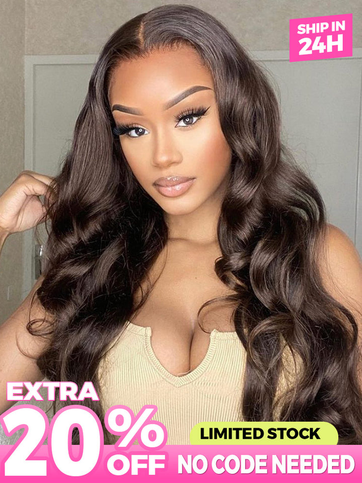 CurlyMe #4 Chocolate Brown Pre Cut Glueless Lace Body Wave Wear Go Wig