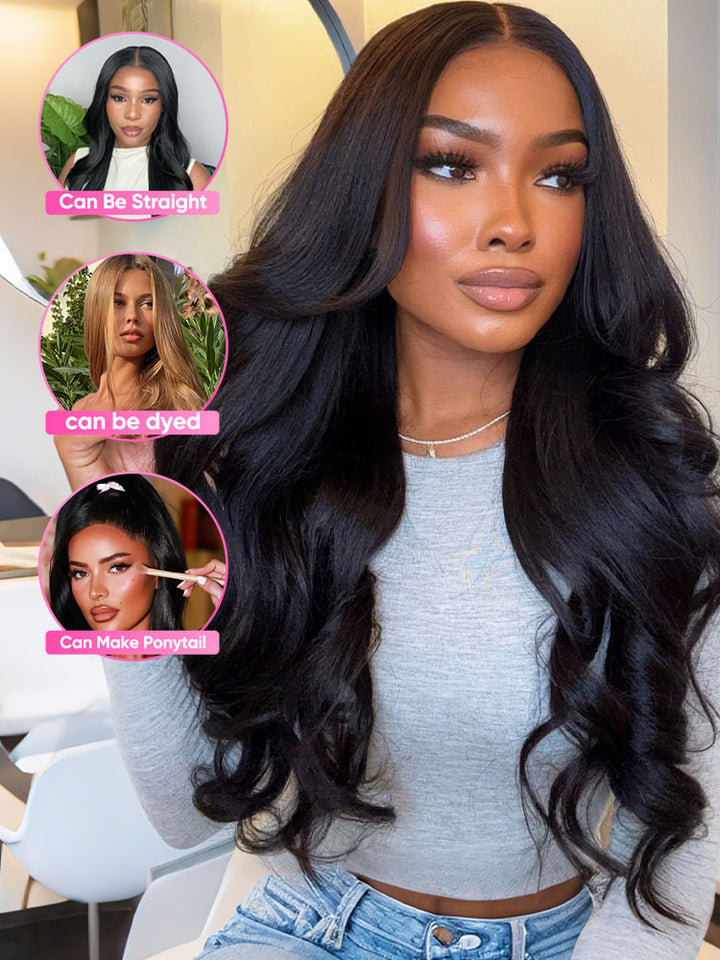 CurlyMe Pre-bleached Body Wave Hair Wear Go Glueless Wig 7x5 Pre-cut HD Lace Pre-plucked