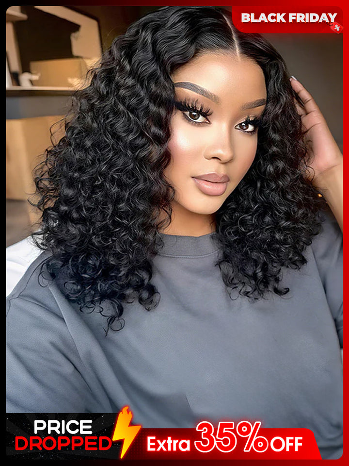 CurlyMe Water Wave Bob Glueless Wig Wear Go 7x5 HD Lace Pre Cut Lace Wig