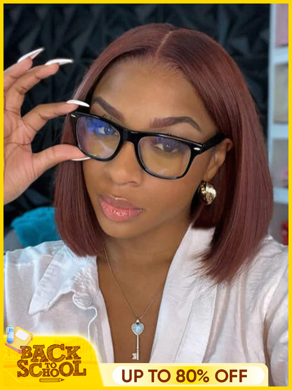 CurlyMe Reddish Brown Color Wear Go Straight Pre-Cut Lace Bob Glueless Wig