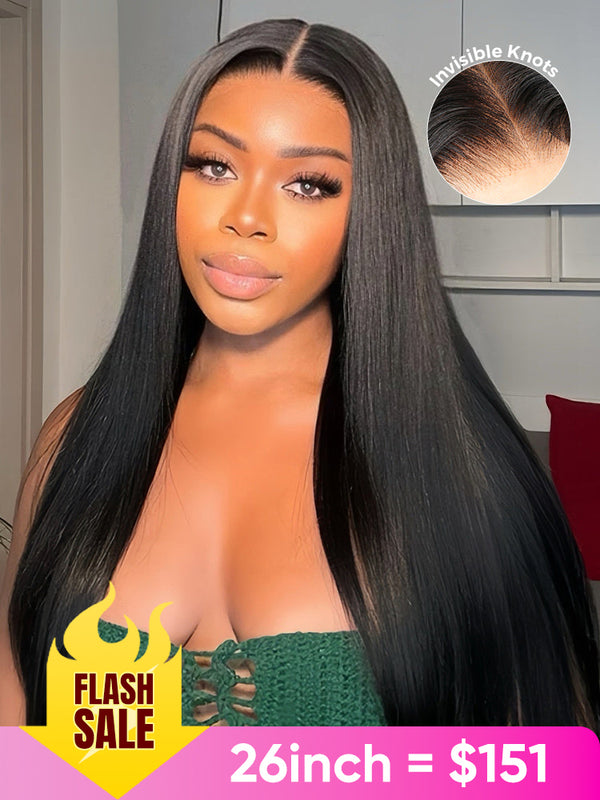 CurlyMe Pre-bleached Straight Hair Wear Go Glueless Wig 7x5 Pre-cut HD Lace Pre-plucked