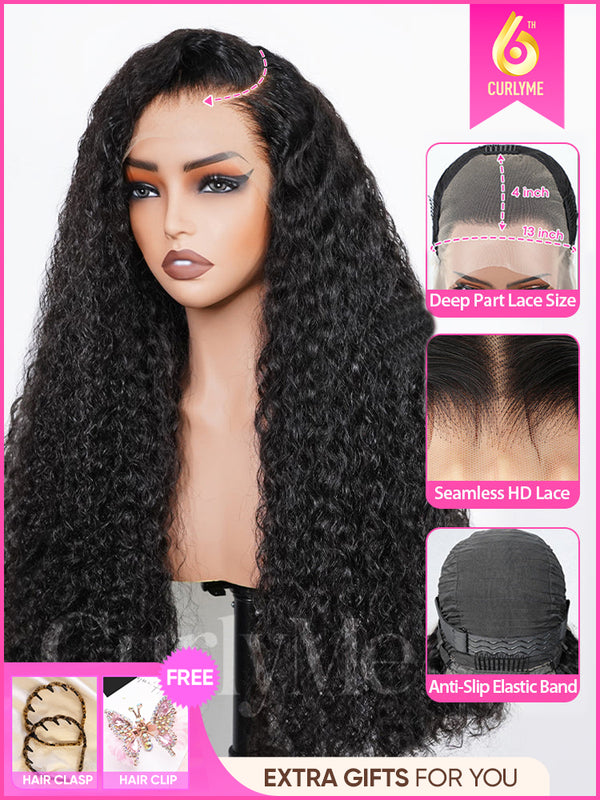 CurlyMe 13x4 Swiss HD Lace Frontal Pre-bleached Water Wave Hair Pre plucked Lace Front Wigs