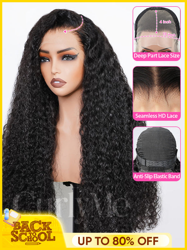 CurlyMe 13x4 Swiss HD Lace Frontal Pre-bleached Water Wave Hair Pre plucked Lace Front Wigs