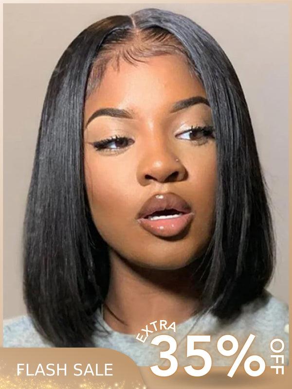 CurlyMe Pre Bleached Straight Glueless Bob Wig Pre Cut 6x4 HD Lace Wear Go Wig