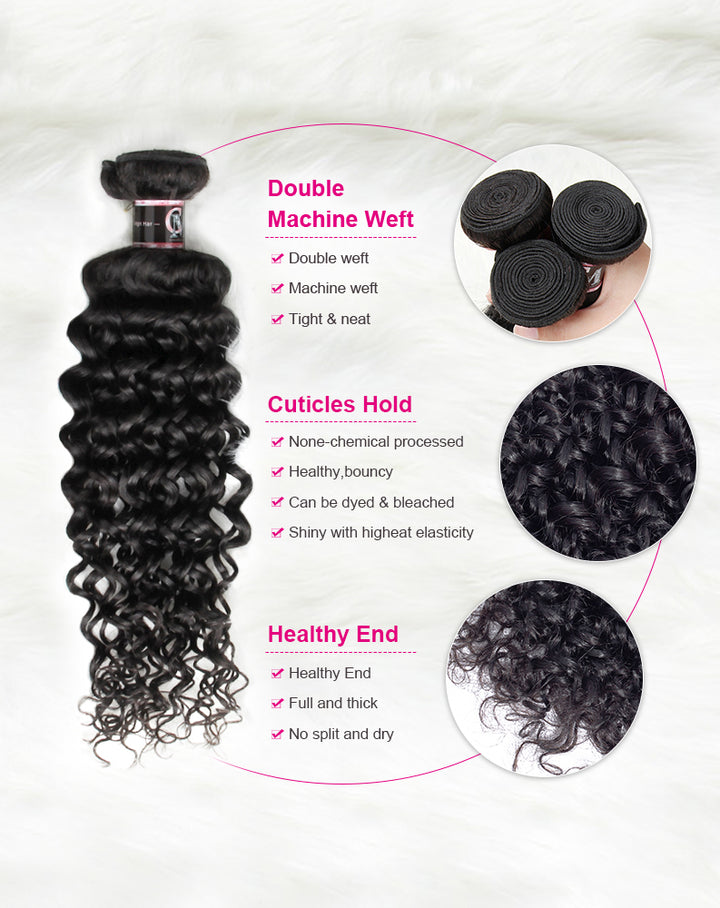 Natural Black Color Water Wave Hair Bundles 1/3/4Pcs
