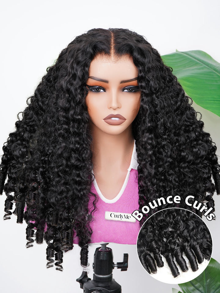 CurlyMe Pre Bleached Knots Burmese Curly Hair 13x6 Pre-Cut HD Lace Frontal Wig With Elastic Draw-string Wear Go Wig