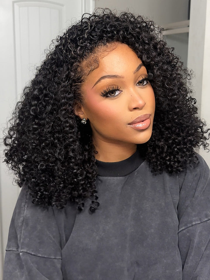 Drawstring Installation 3 IN 1 Half Wig Water Wave Invisible Hairline Glueless Install Wig With ...
