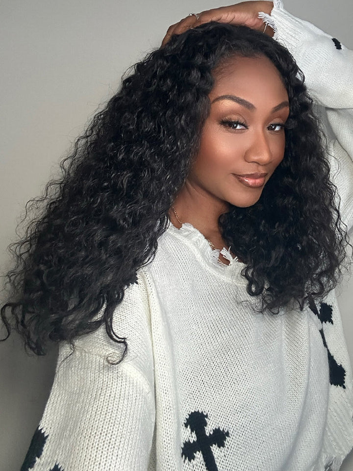 Drawstring Installation 3 IN 1 Half Wig Water Wave Glueless Install Wig With Adjustable ...