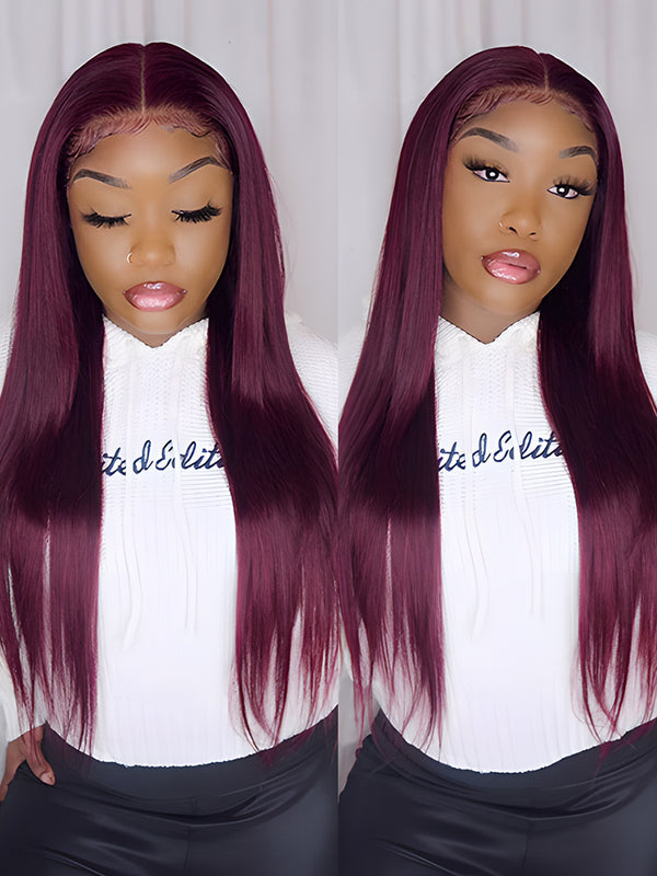 Acheter maintenant Payer plus tard Perruques 99J Bordeaux droite 13x4 Lace Front Wigs