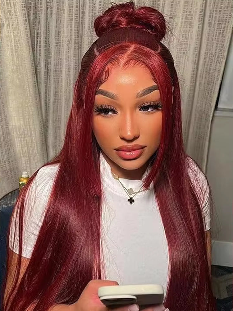 Fall Color Wig 99J Burgundy Color Straight Hair 13x4 Lace Front Wigs