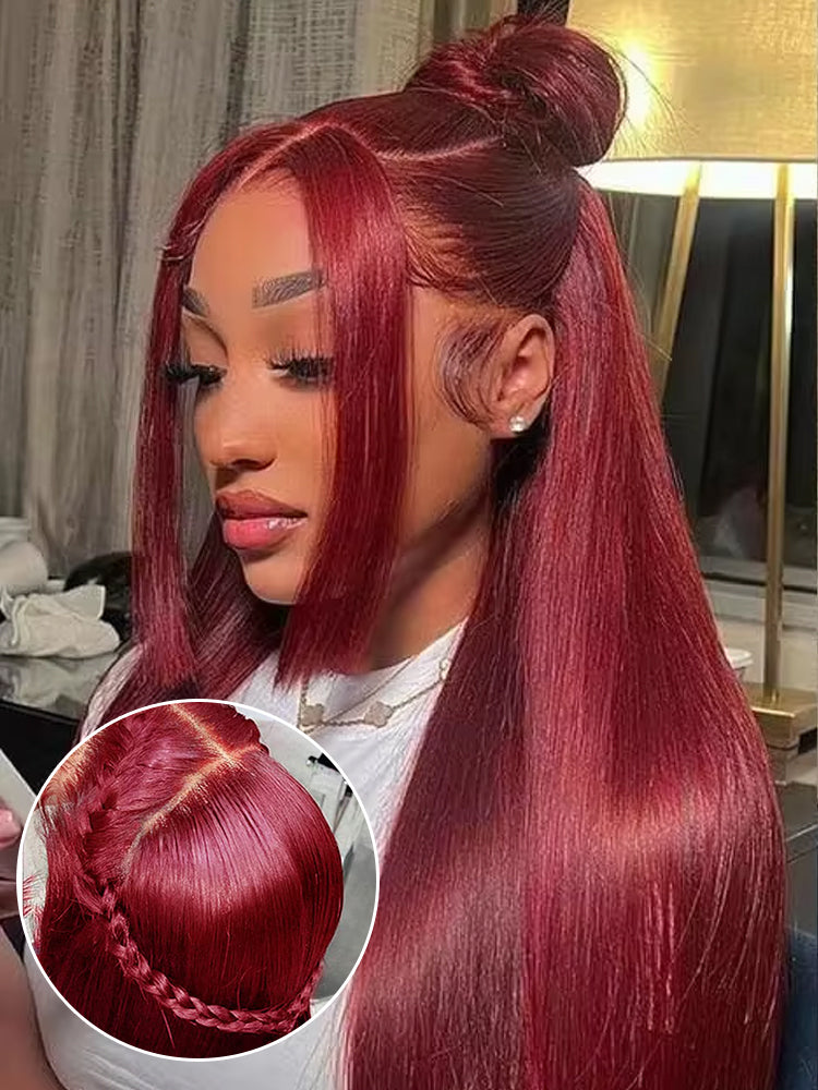 Buy Now Pay Later Wigs 99J Burgundy Straight 13x4 Lace Front Wigs