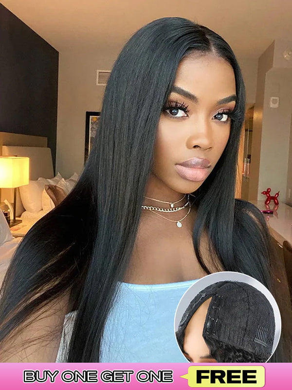 CurlyMe Straight Human Hair V Part Wig Glueless No Lace Same as Thin Part Wig