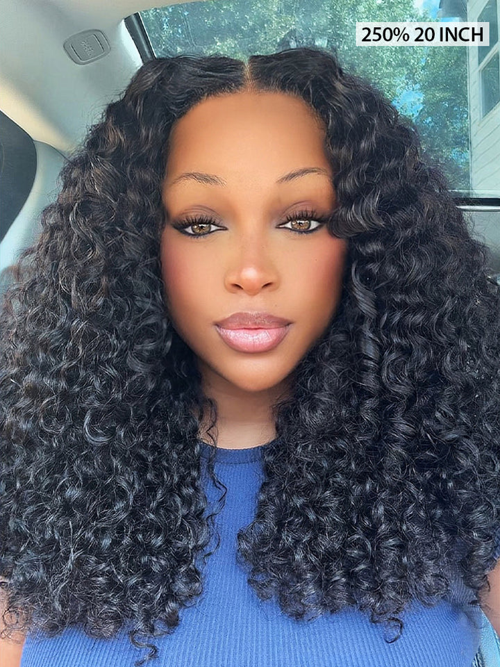 CurlyMe Pre-bleached Wear Go Glueless Wig 7x5 Pre-cut HD Lace Burmese Curly Human Hair