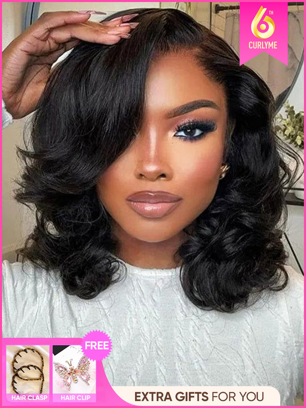 CurlyMe Pre-bleached Body Wave Hair Wear Go Bob Wig 7x5 Pre-cut HD Lace Pre-plucked