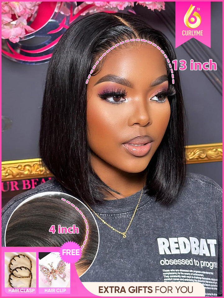 CurlyMe Blunt Cut 13x4 Lace Bob Wigs Short Straight Human Hair Summer Style