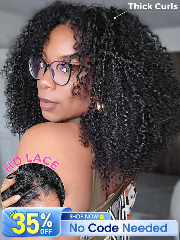 [Clearance Sale] Pre-style Finger Coily 250% Thick Curls Wear Go Glueless Wig 6x4 Pre-cut HD Lace Wig Pre-plucked