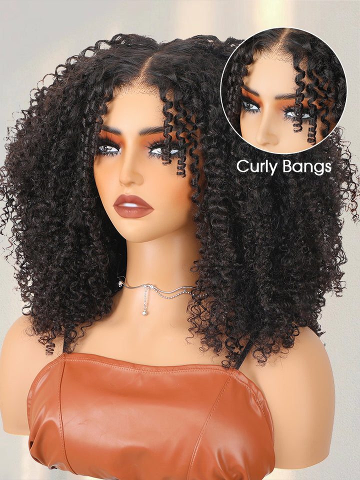 CurlyMe Finger Coily Pretty Curls Wear Go Glueless Wig 4x6 Pre-cut HD Lace Wig Pre-plucked