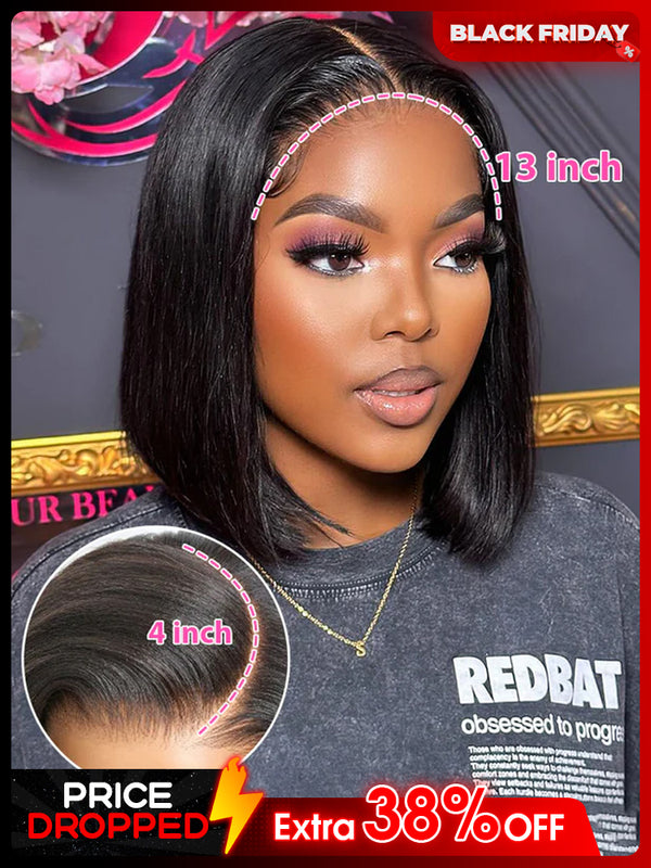 CurlyMe Blunt Cut 13x4 Lace Bob Wigs Short Straight Human Hair Summer Style