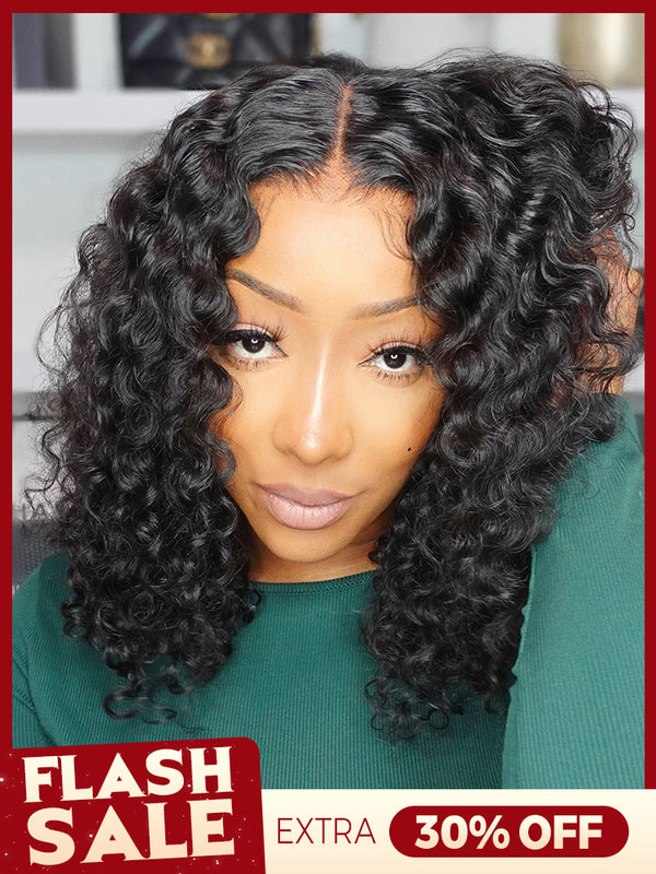 CurlyMe Water Wave Bob Glueless Wig Wear Go 6x4 HD Lace Pre Cut Lace Wig