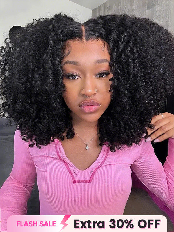 CurlyMe Pre-cut 9x6 Lace M-cap Wear Go Glueless Mini Knots Kinky Curly Hair HD Lace Front Wig Pre-plucked