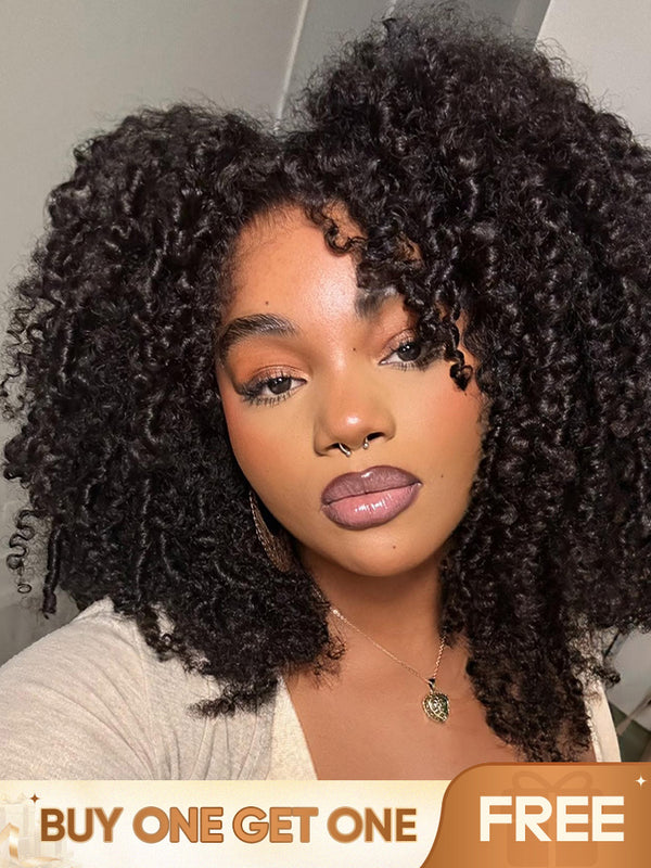 CurlyMe Pre-bleached Thick Curls 250% Density Afro Kinky Curly Wear Go Glueless Wig Pre-plucked
