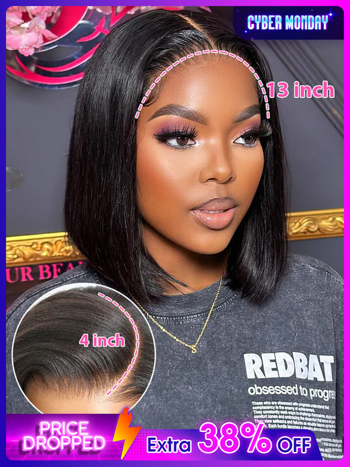 CurlyMe Blunt Cut 13x4 Lace Bob Wigs Short Straight Human Hair Summer Style