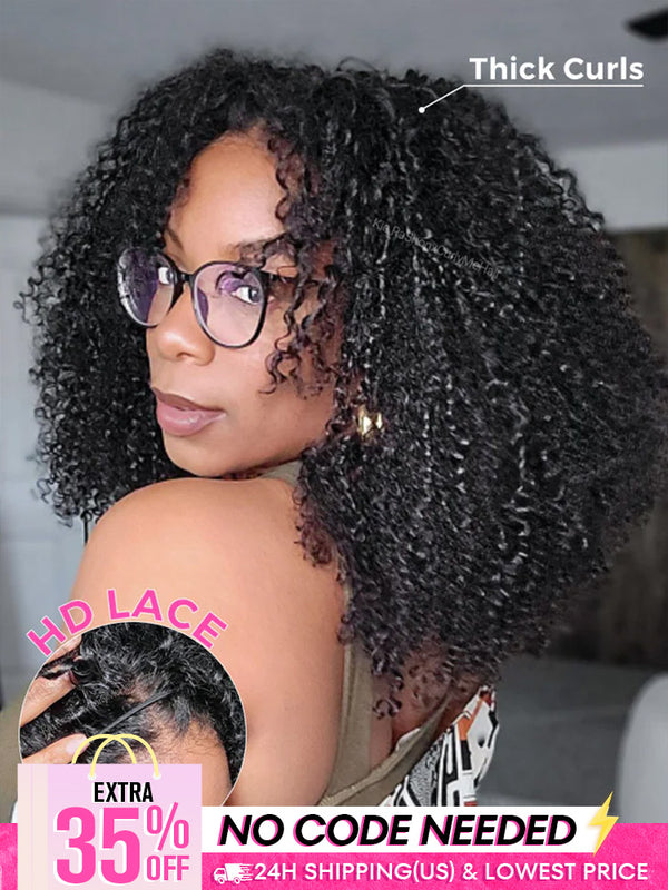 [Clearance Sale] Pre-style Finger Coily 250% Thick Curls Wear Go Glueless Wig 6x4 Pre-cut HD Lace Wig Pre-plucked