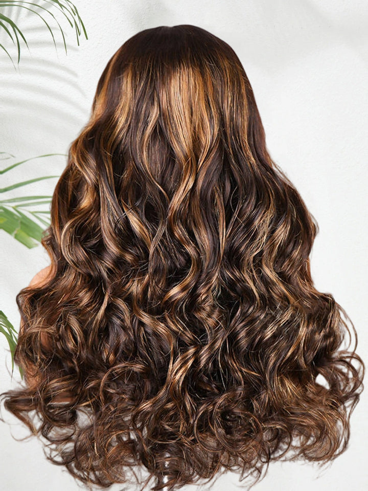 CurlyMe Highlight Balayage Color Body Wave 9x6 T Part Glueless Wig Pre-cut Lace Wear Go Wig