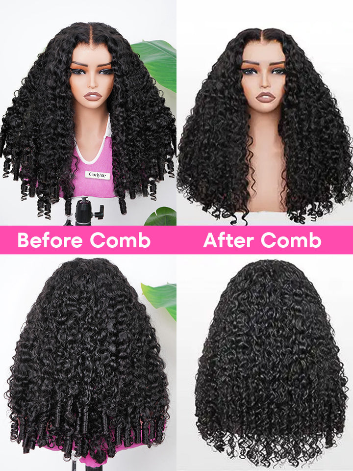 CurlyMe Pre Bleached Knots Burmese Curly Hair 13x6 Pre-Cut HD Lace Frontal Wig With Elastic Draw-string Wear Go Wig