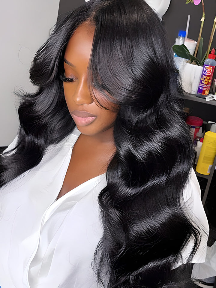 CurlyMe Body Wave Hair 4x4 Swiss HD Lace Closure Wigs Pre Plucked Natural Color