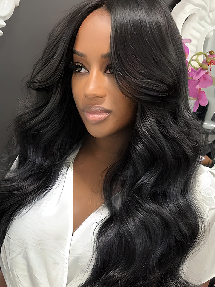 CurlyMe Body Wave Hair 4x4 Swiss HD Lace Closure Wigs Pre Plucked Natural Color