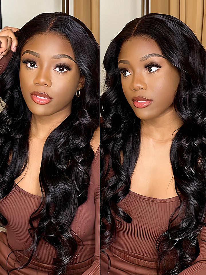 CurlyMe Body Wave Hair 4x4 Swiss HD Lace Closure Wigs Pre Plucked Natural Color