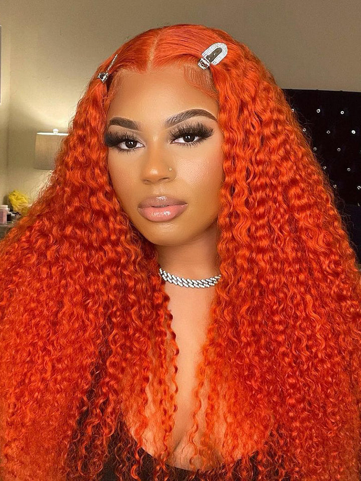 CurlyMe Bright Orange Kinky Curly Hair 13x4 Lace Front Wigs For Women