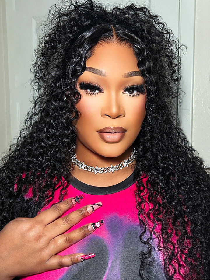 CurlyMe Pre-bleached Wear Go Glueless Wig 7x5 Pre-cut HD Lace Water Wave Human Hair