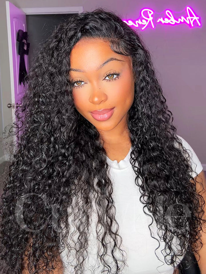 CurlyMe Pre-Bleached 360 Pre-Cut Lace Wig Water Wave Human Hair Wear Go Wigs Pre-Plucked