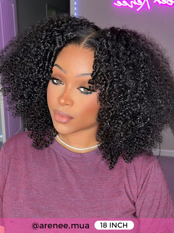 CurlyMe Pre-bleached Wear Go Glueless Afro Kinky Curly Pre-cut HD Lace Wig Pre-plucked