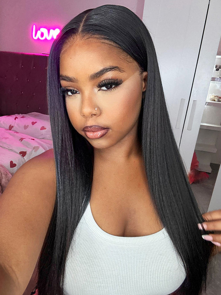 CurlyMe Pre-bleached Straight Hair Wear Go Glueless Wig 7x5 Pre-cut HD Lace Pre-plucked