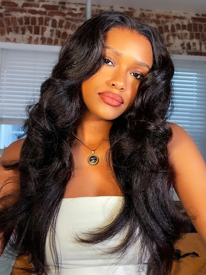 CurlyMe Kinky Straight Human Hair Wigs 13x6 Lace Front Wigs Bomb Look