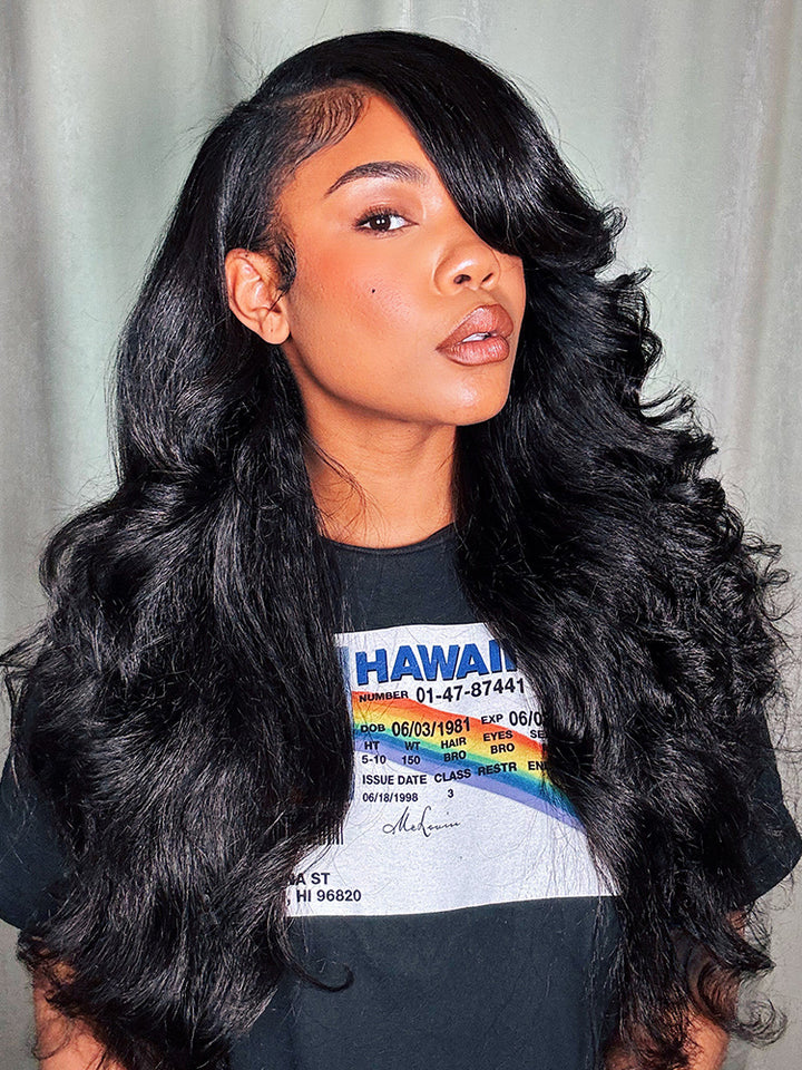 CurlyMe Kinky Straight Virgin Human Hair Bundles with Lace Frontal Natural Black