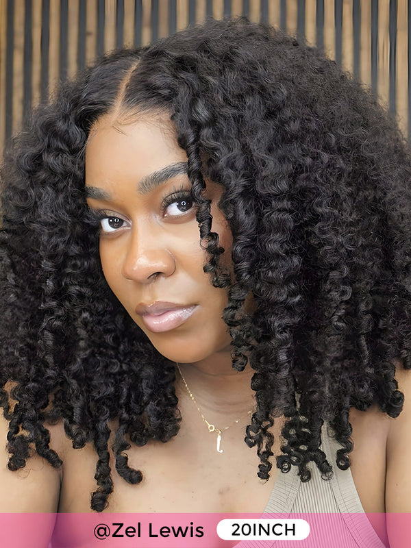 CurlyMe Wear Go Pre-bleached Afro Kinky Curly Glueless Wig Pre-cut HD Lace Pre-plucked
