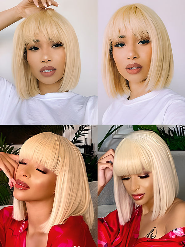 613 Blonde Straight Hair Wigs With Bangs