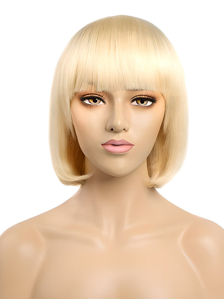 CurlyMe 613 Blonde Bob Wig With Bangs Straight No Lace Human Hair Wigs